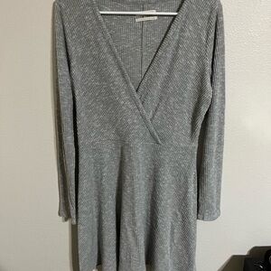 Urban Outfitters Gray V-Neck Ribbed Dress